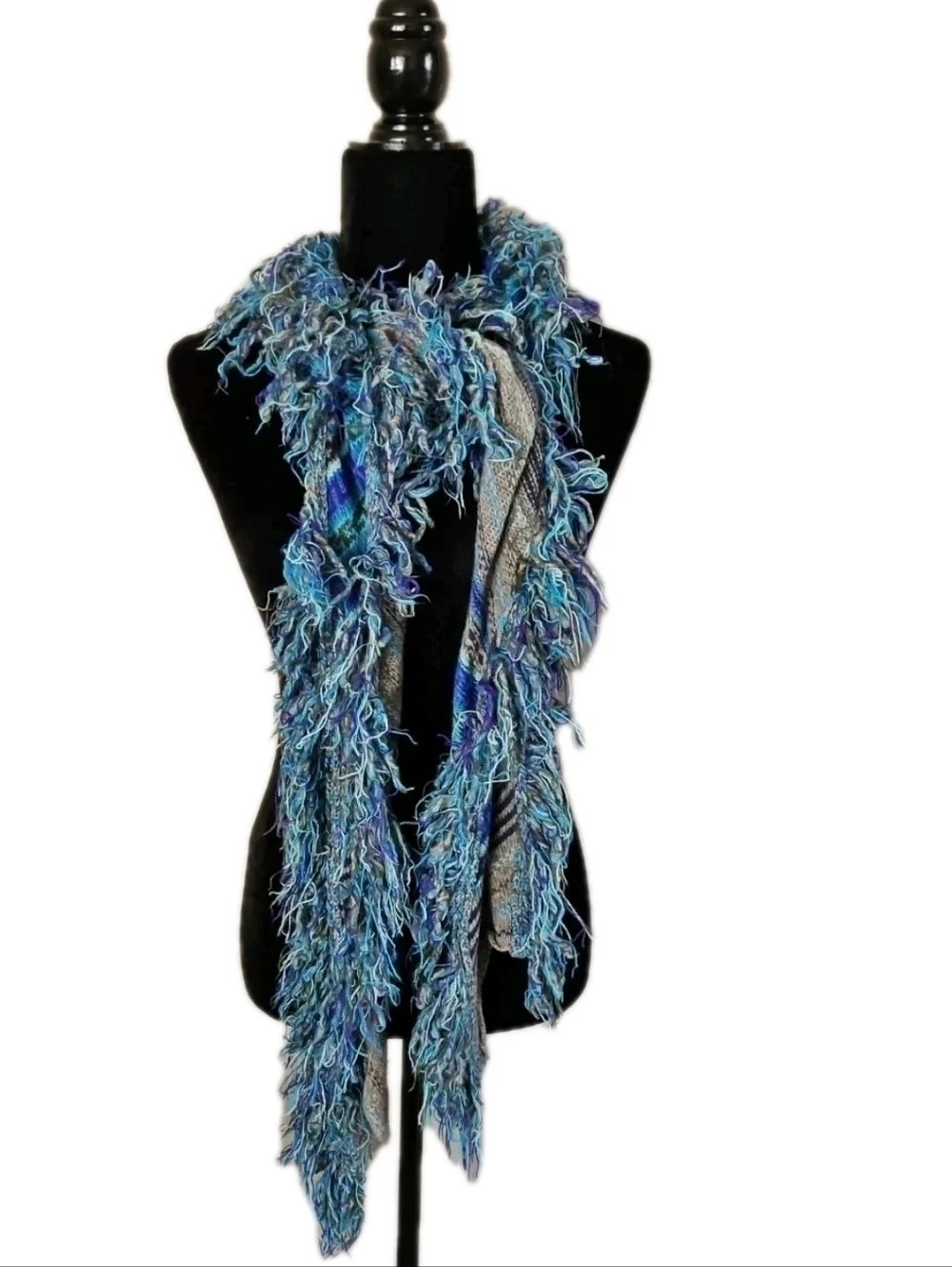 Free People Printed Scarf  Boho Chic Wool Blend Fringe Statement Scarf